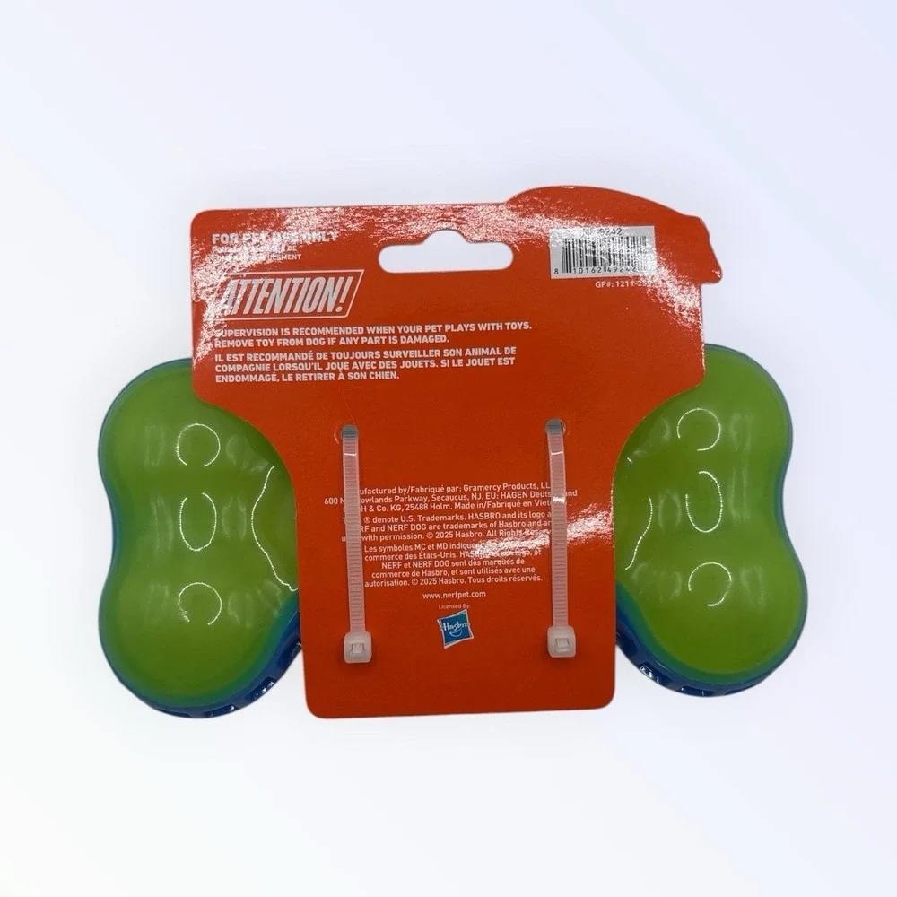 Nerf Dog NF-6242 Glow Squeaky Bone Toy Durable Lime Green Dog Toy‎ Brand New